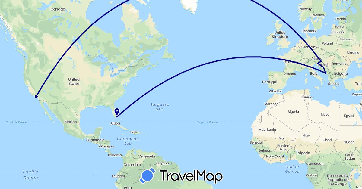 TravelMap itinerary: driving in Bosnia and Herzegovina, Slovenia, United States (Europe, North America)